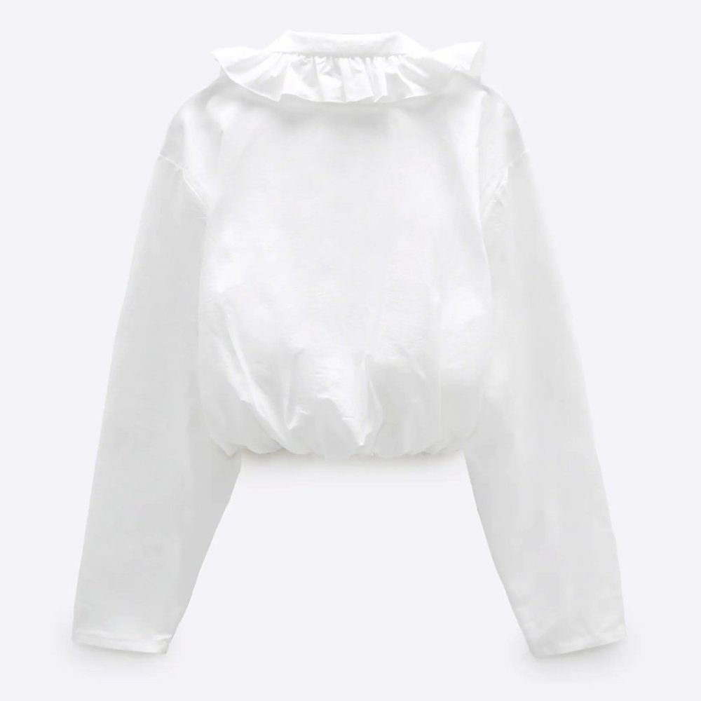 NEW Zara White Ruffled Collar Blouse Shirt Top M - Picture 4 of 8